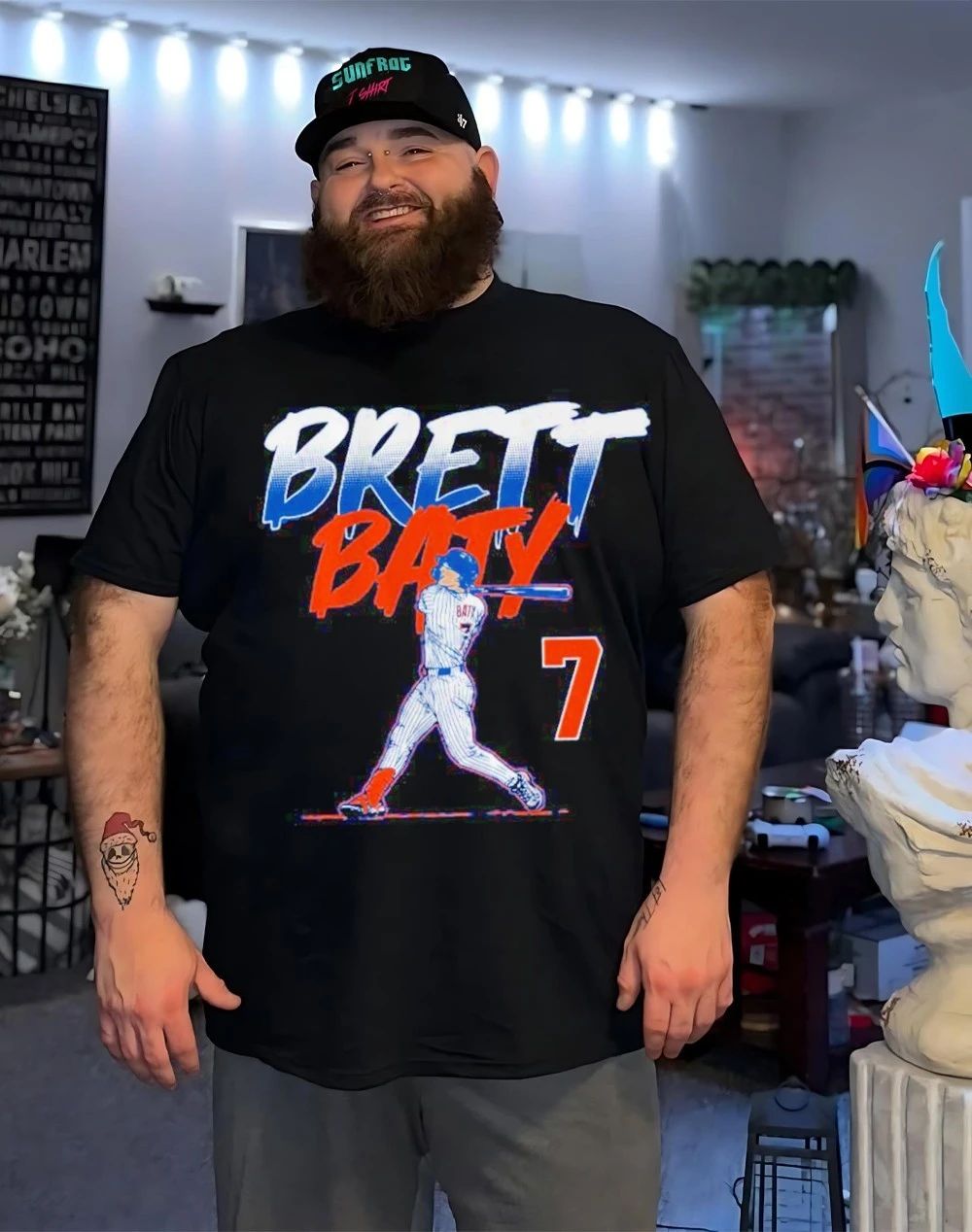 New York Mets Brett Baty slugger swing front and back shirt