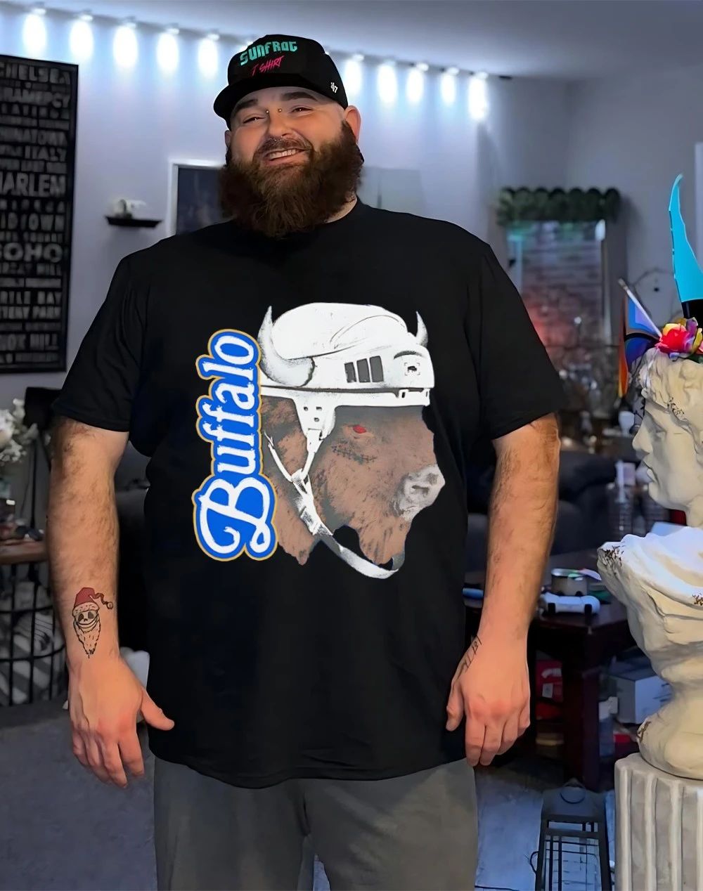 Buffalo Hockey mascot big head shirt
