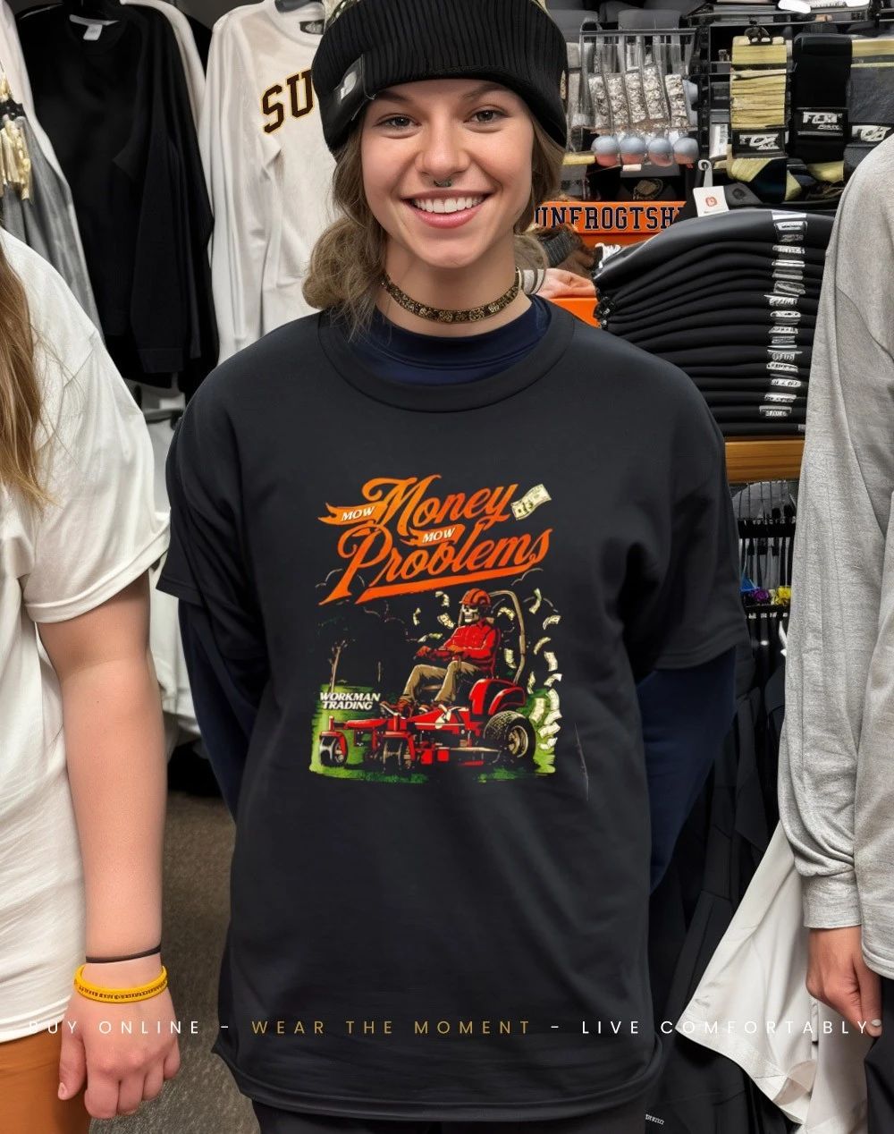 Mow Money Mow Problems skeleton graphic shirt