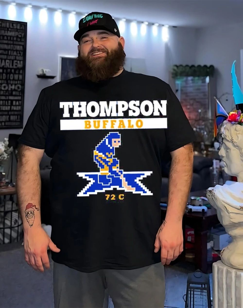 Tage Thompson retro game Buffalo Sabres front and back shirt