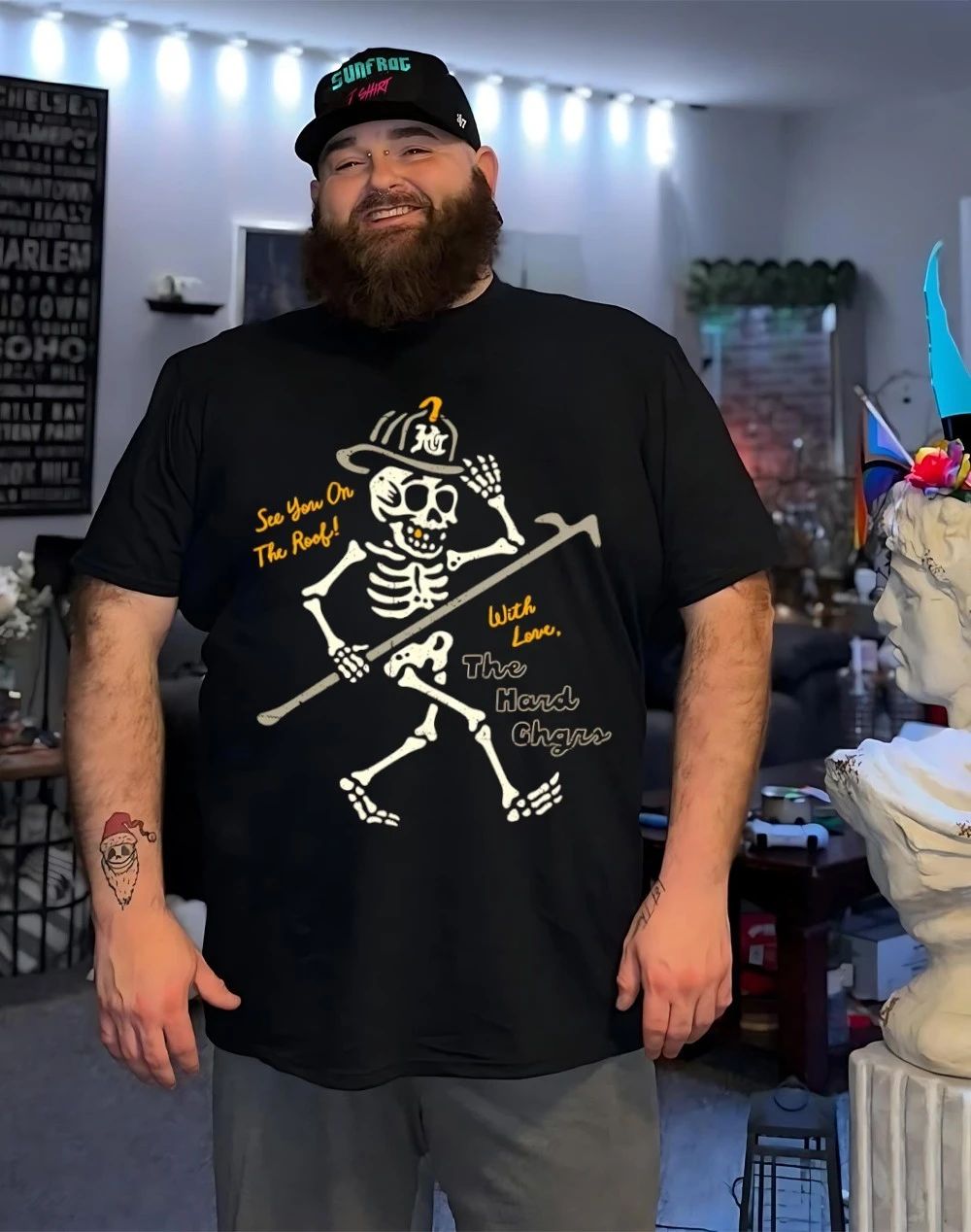 Skeleton firefighter see you on the roof with love shirt