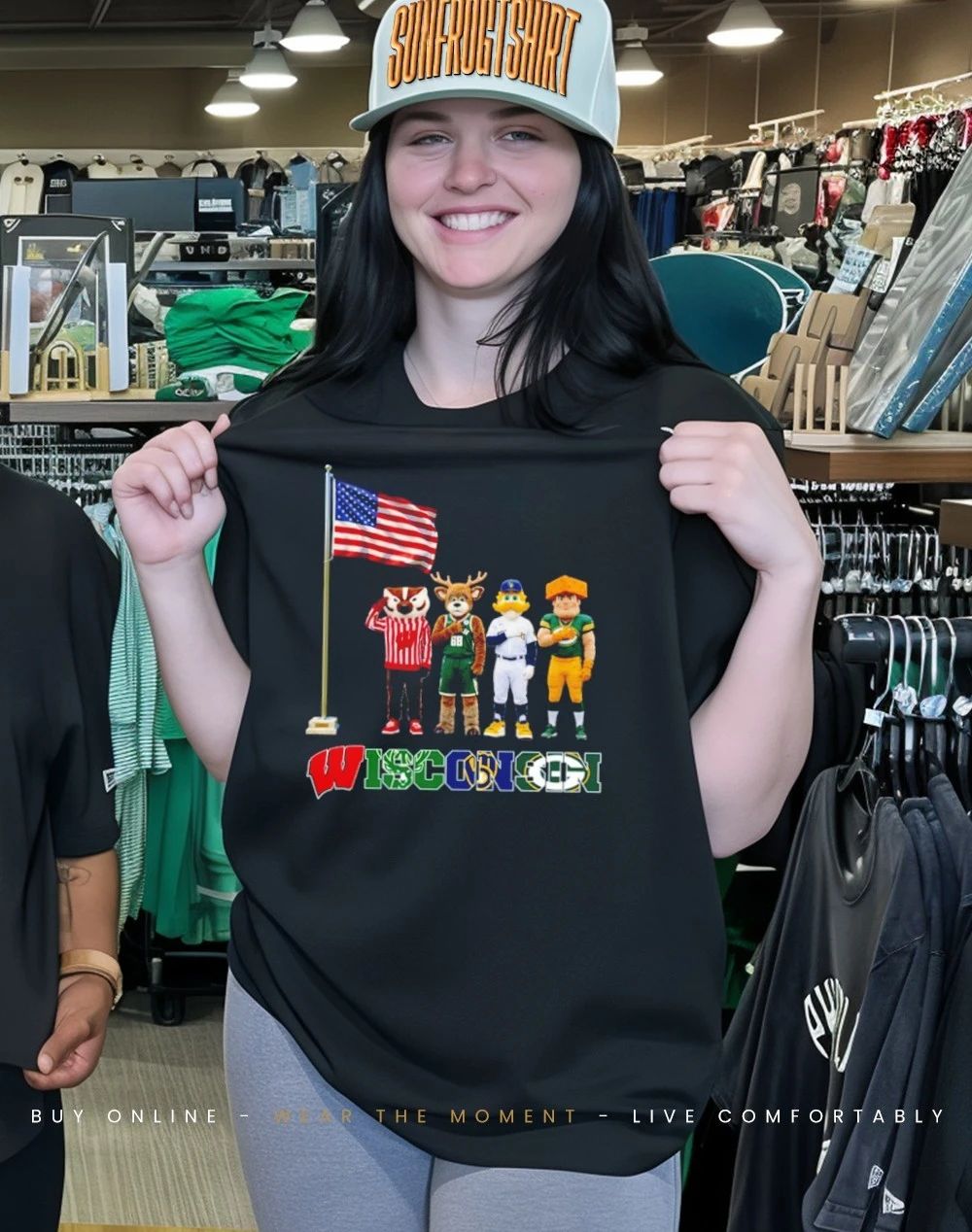 Wisconsin sports mascot salute the flag shirt