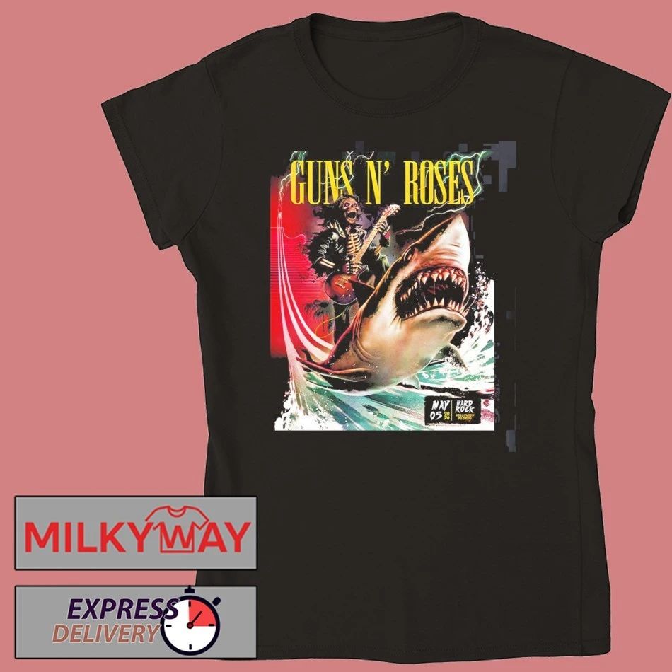 Guns N Roses Hollywood Florida 2026 Night 2 Venue Poster At Hard Rock On May 5 2026 Skeleton Riding Shark Art shirt