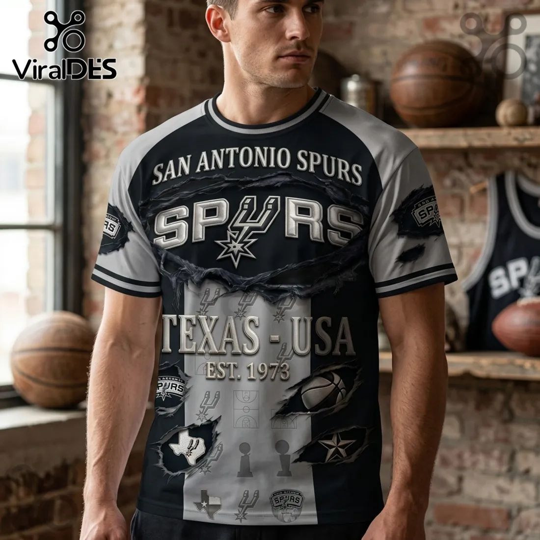 San Antonio Spurs 1973 Est Vintage Black and White T-Shirt