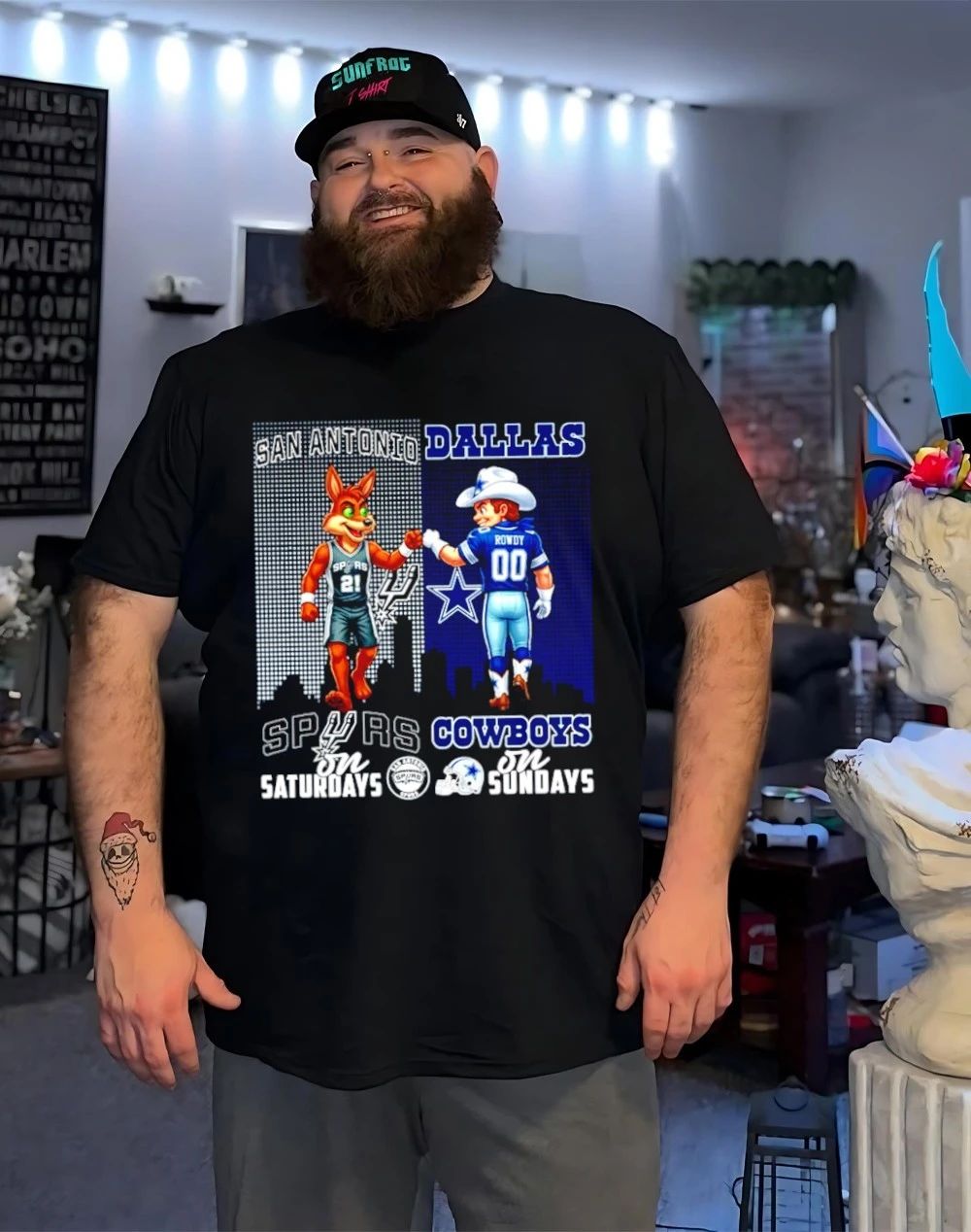San Antonio Spurs on saturdays vs Dallas Cowboys on sundays city skyline shirt