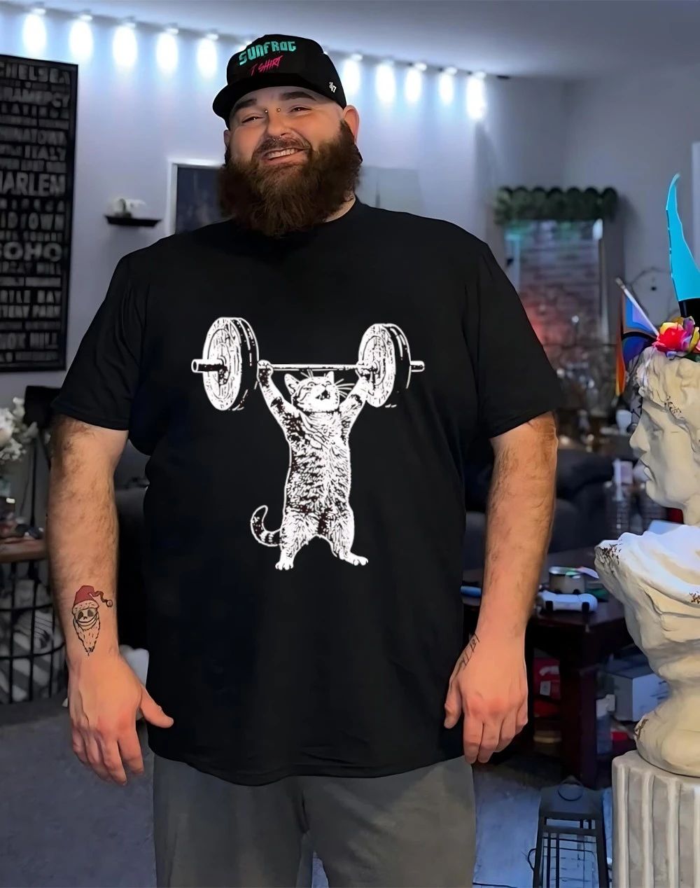 Weight lifting gym cat funny shirt
