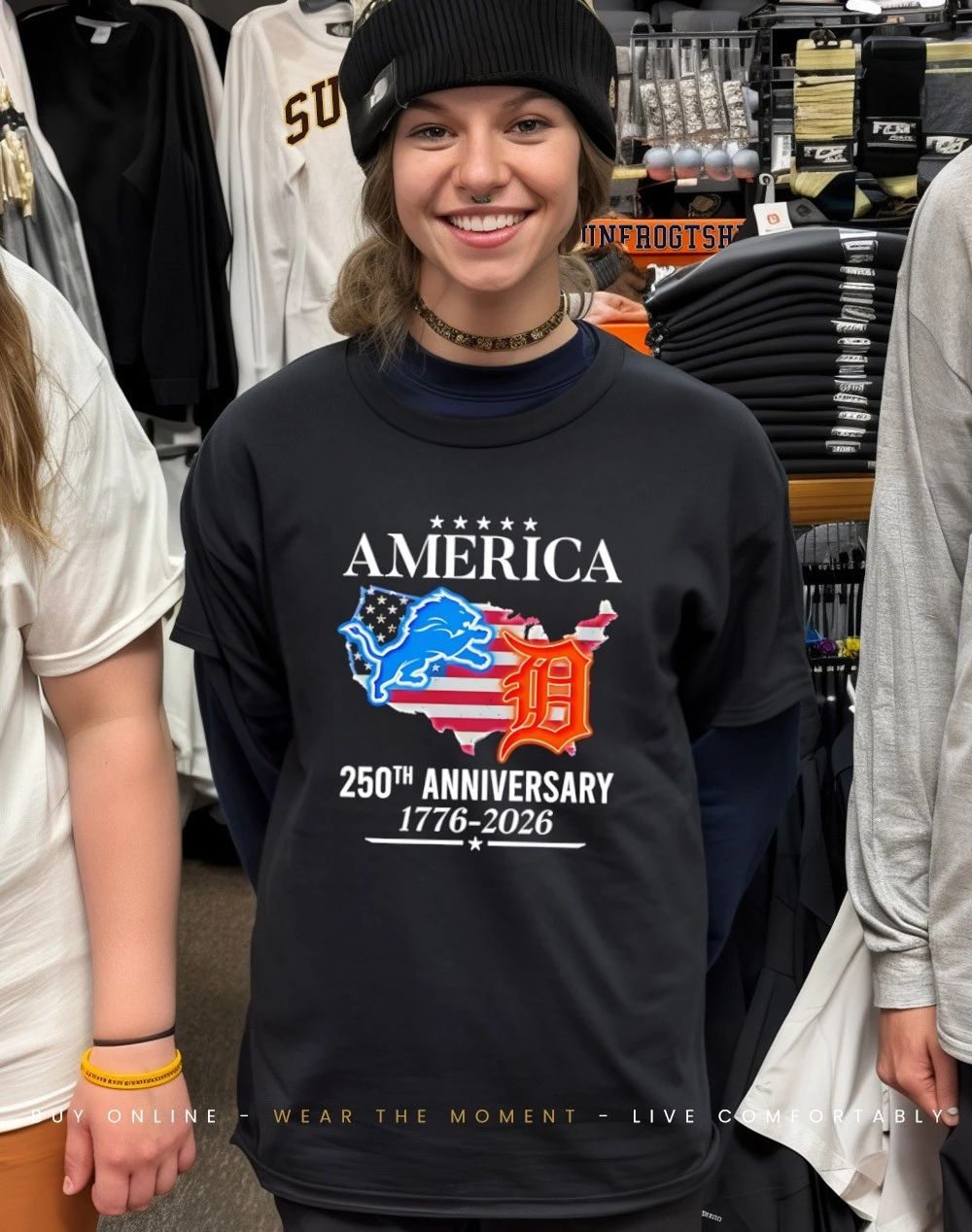 Detroit Lions and Detroit Tigers America 250 years of freedom 1776 2026 shirt