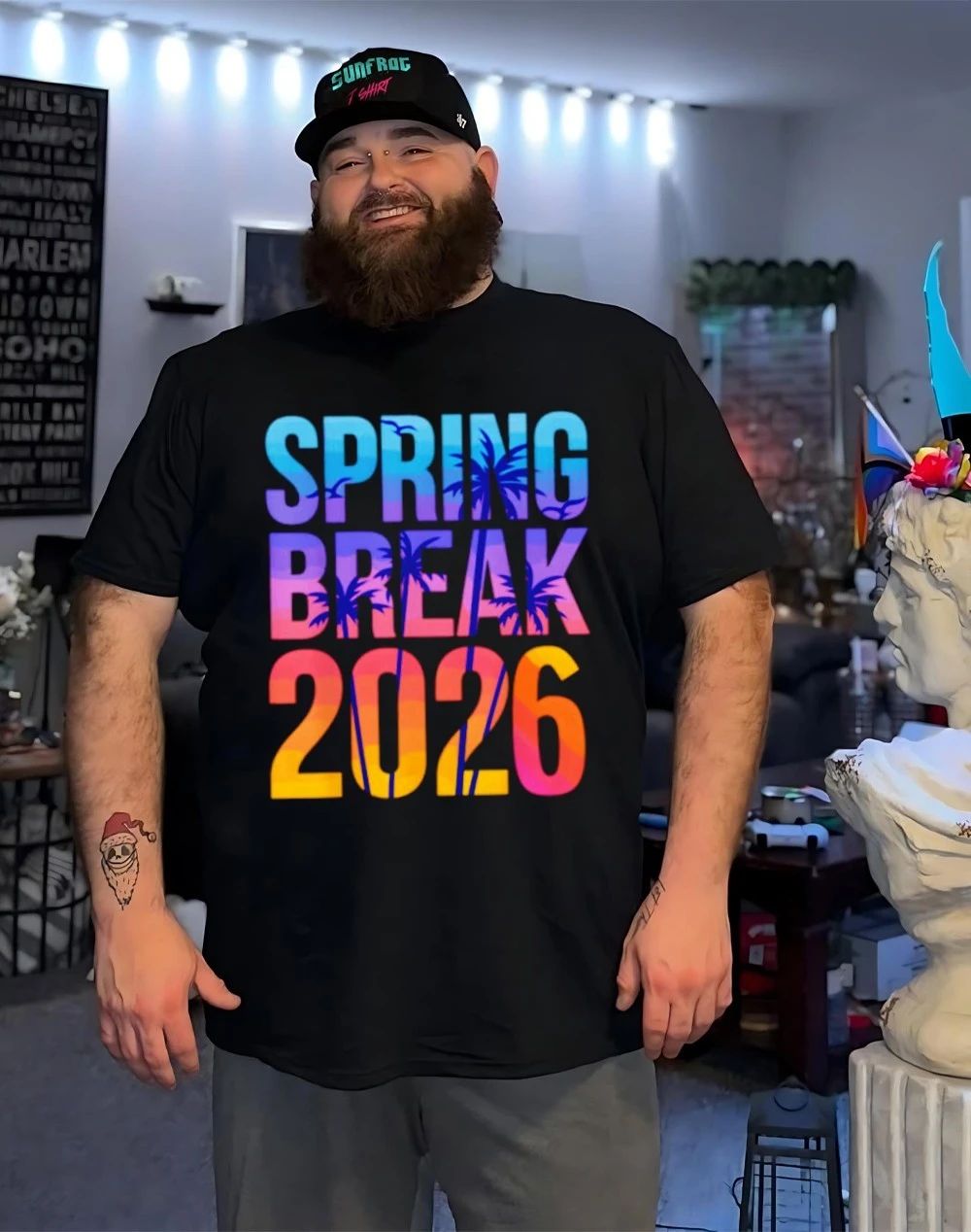 Spring Break 2026 sunset graphic shirt