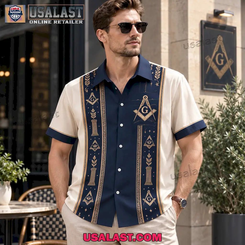 Freemasonry Masonic Vintage Striped Navy & Cream Premium Hawaiian Shirt