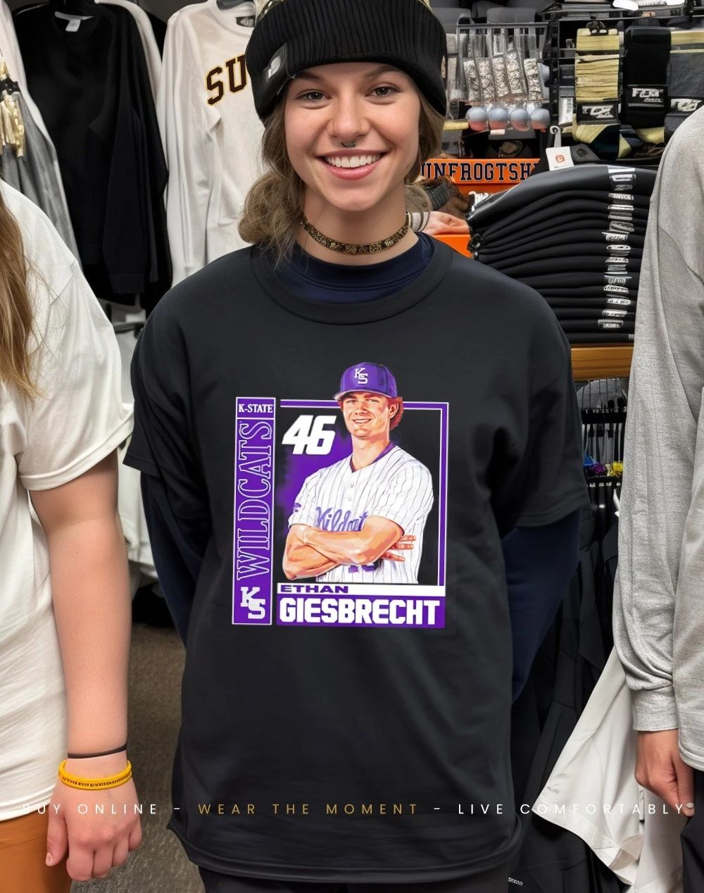 Ethan Giesbrecht 46 Kansas State Wildcats player caricature shirt