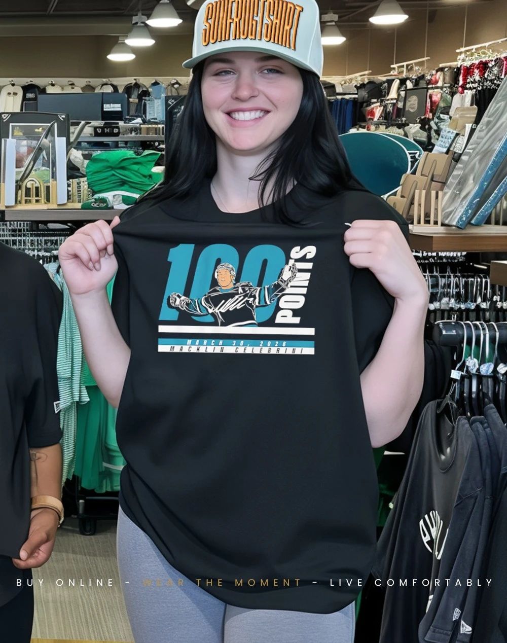 San Jose Macklin Celebrini 100 Points 2025-26 March 30 2026 signature shirt