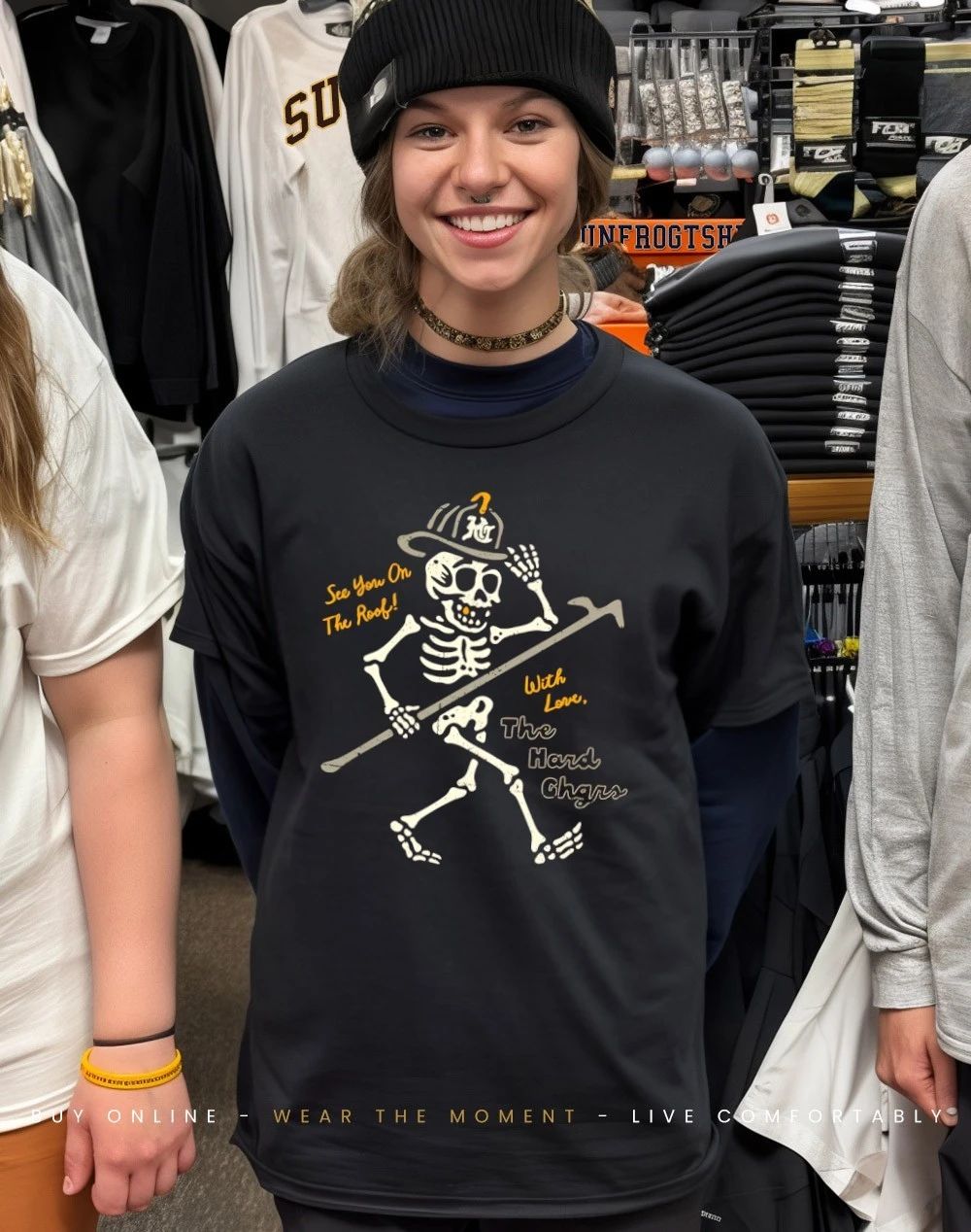 Skeleton firefighter see you on the roof with love shirt