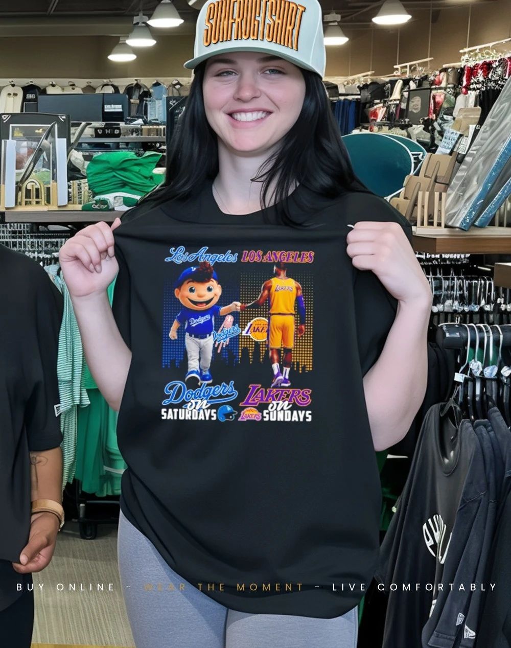 Los Angeles Dodgers on saturdays vs Los Angeles Lakers on sundays city skyline shirt