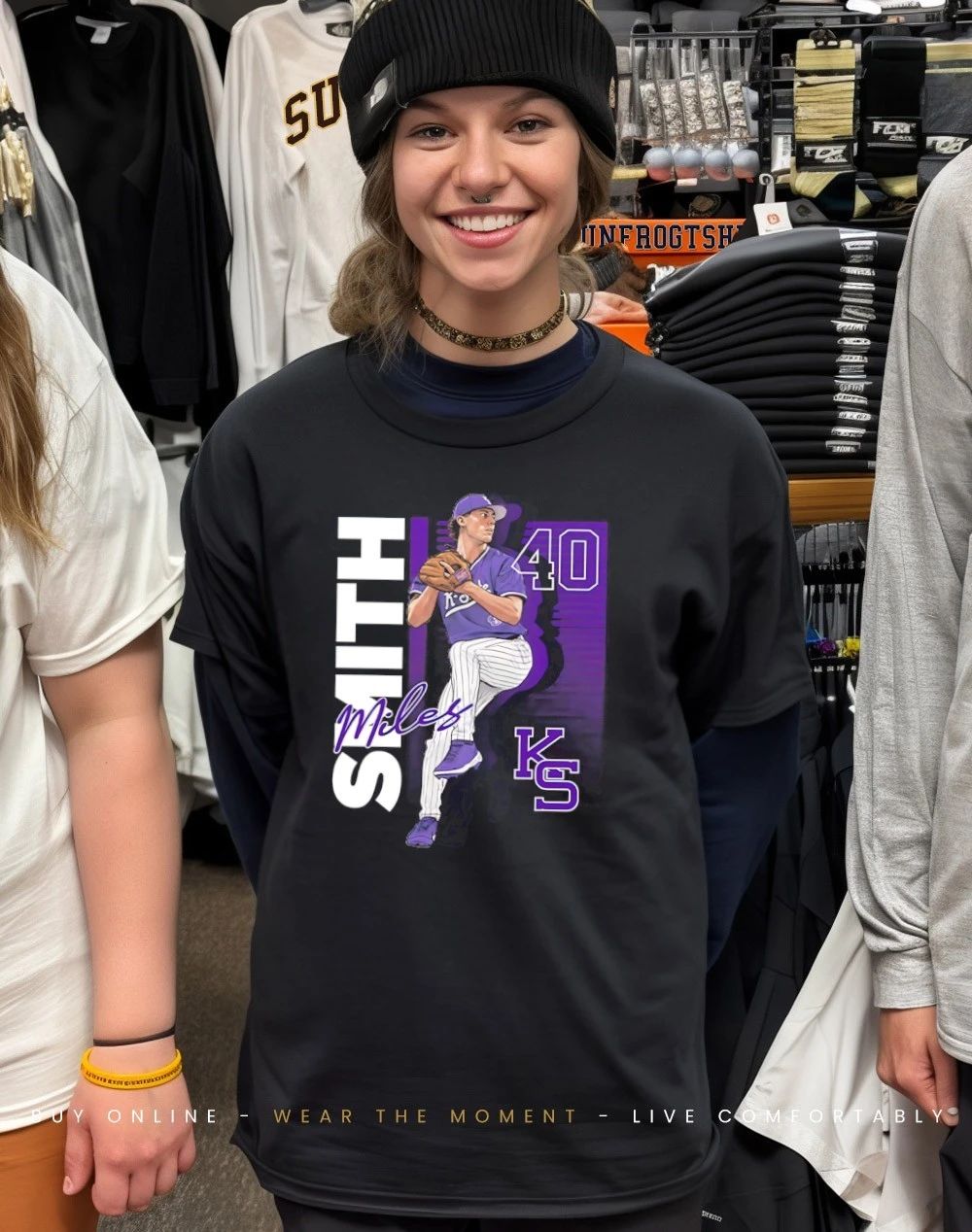 Miles Smith 40 Kansas State Wildcats baseball player caricature shirt