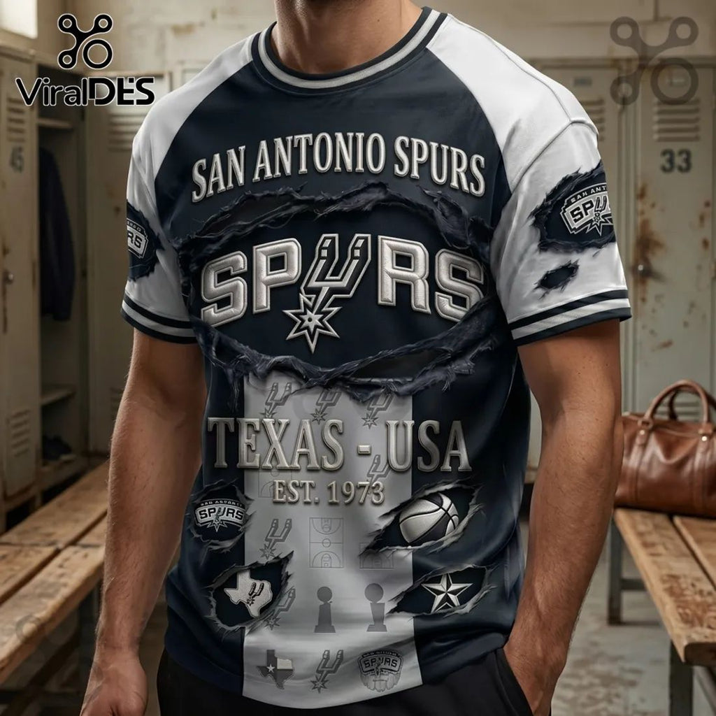 San Antonio Spurs 1973 Est Vintage Black and White T-Shirt