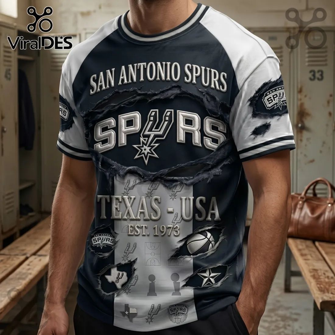San Antonio Spurs 1973 Est Vintage Black and White T-Shirt