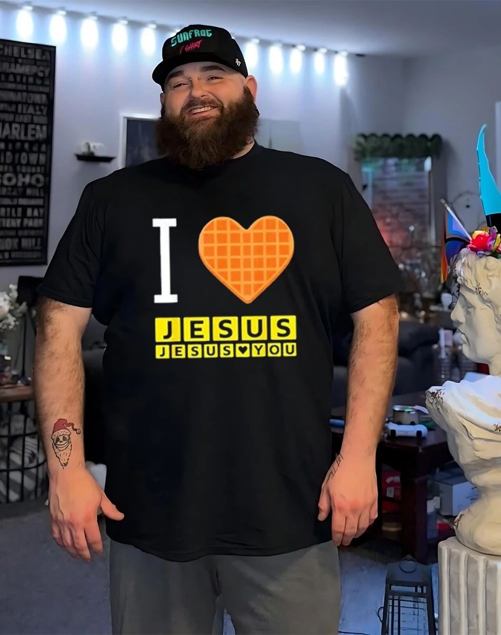 I Love Jesus Waffle Heart shirt