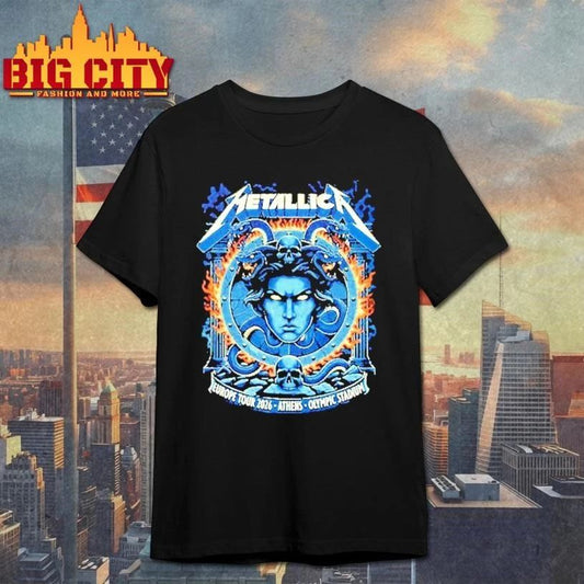 Metallica M72 Athens Europe Tour 2026 Medusa Shield Art On May 9 2026 At Olympic Stadium Athens Greece Shirt