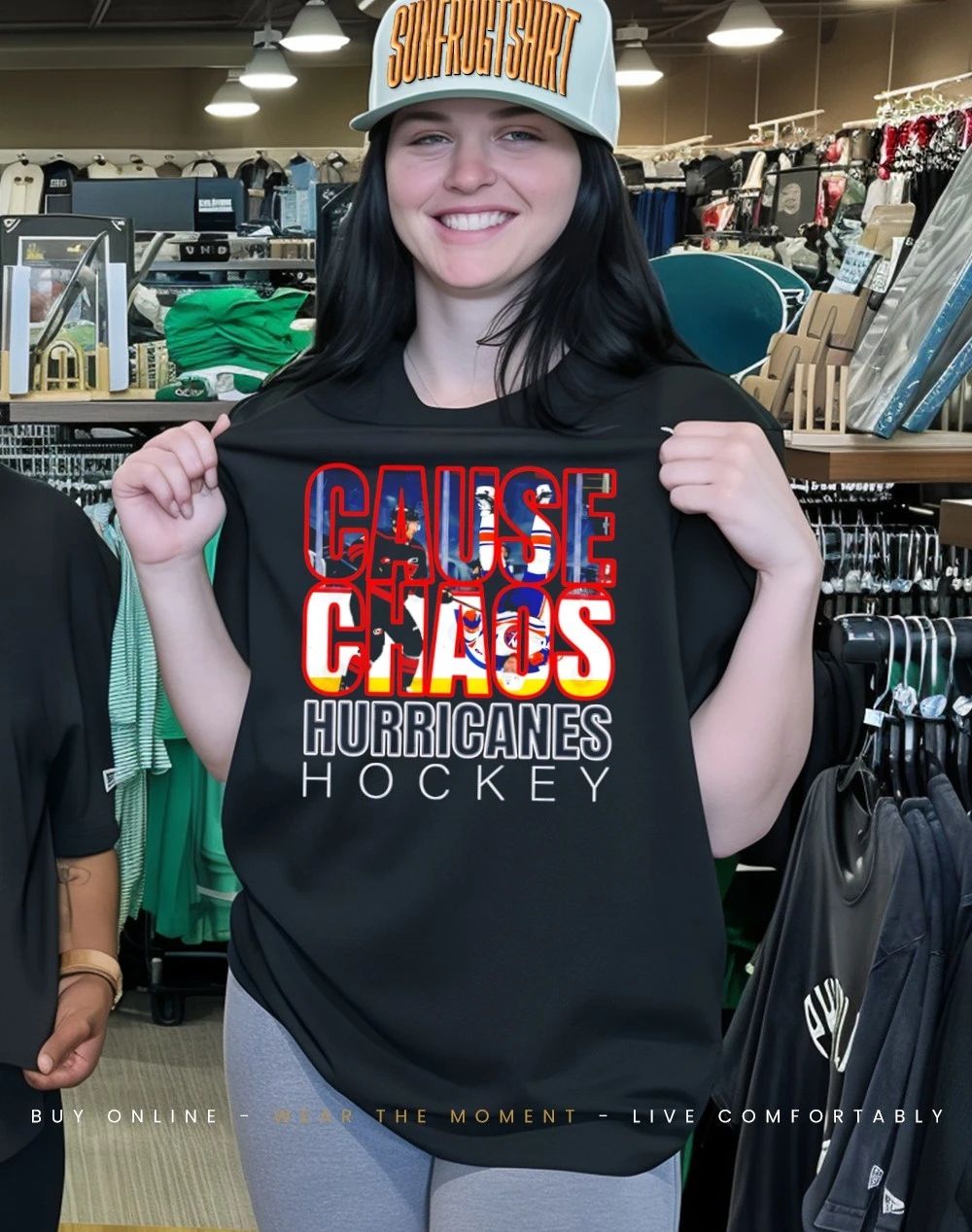 Cause Chaos Hurricanes Hockey text graphic shirt
