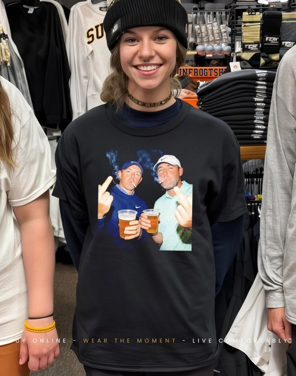Scottie Scheffler and Rory McIlroy golf top two smoking beer middle finger shirt