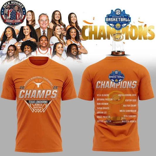 Original Texas Longhorns SEC Women’s Basketball Tournament Champions 2026 Logo Two Sided Hoodie T-Shirt