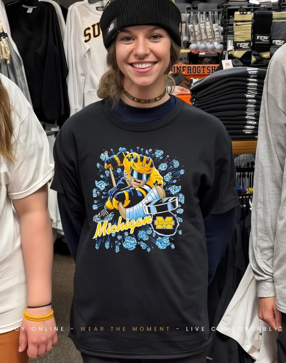 Michigan Wolverines Hockey player caricature 2026 shirt