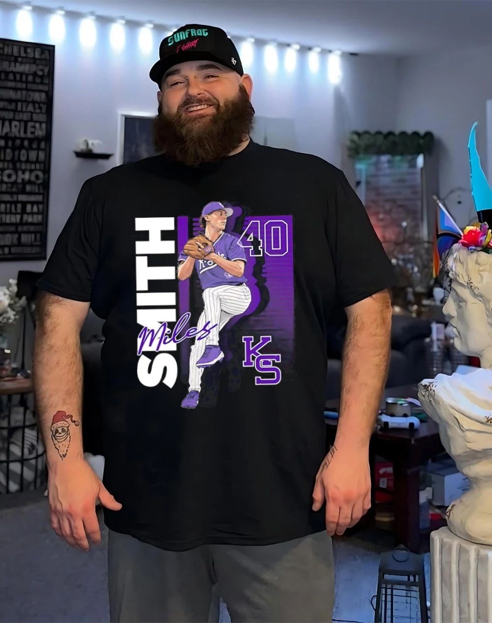 Miles Smith 40 Kansas State Wildcats baseball player caricature shirt