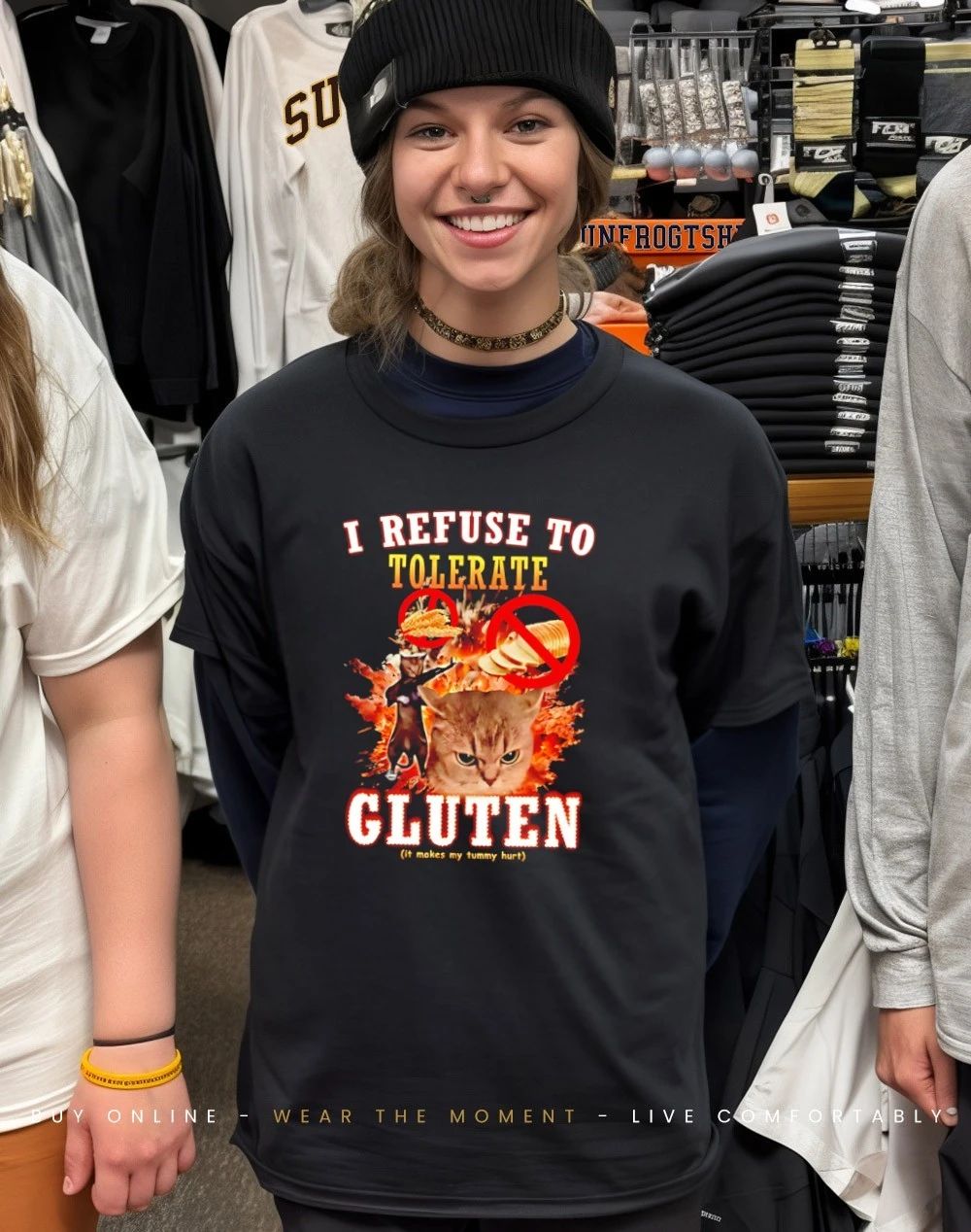 I refuse to tolerate gluten funny cat meme shirt