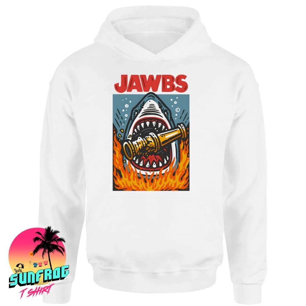 Jawbs bite fire hose firefighter Jaws parody shirt