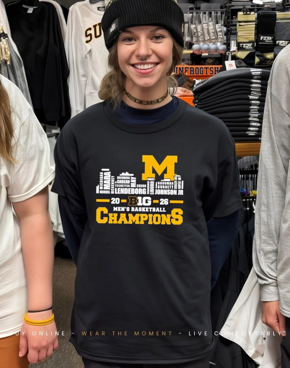 Michigan Wolverines 2026 Men’s Basketball Champions player name city skyline shirt
