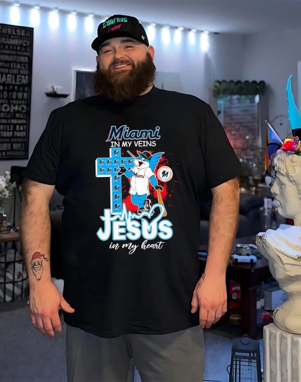 Marlins In My Veins Jesus In My Heart mascot shirt
