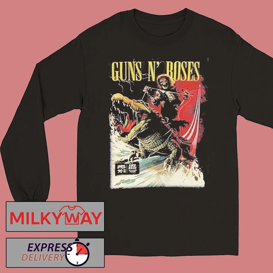 Guns N Roses Hollywood Florida 2026 Night 1 Venue Merch Tee At Hard Rock On April 30 2026 Skeleton Riding Crocodile shirt