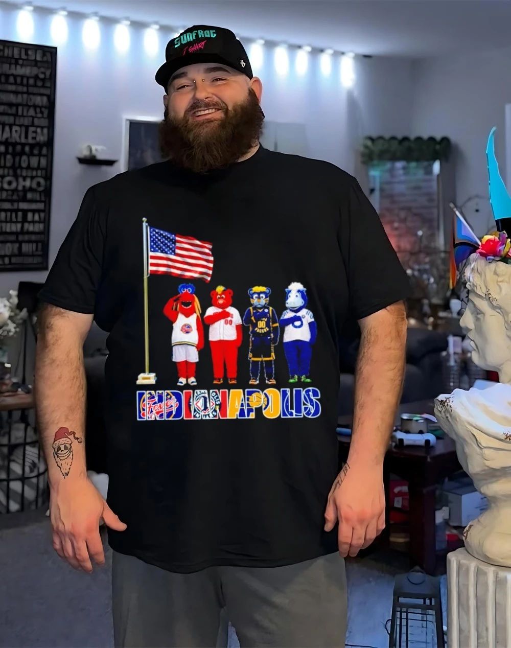 Indianapolis sports mascot salute the flag shirt