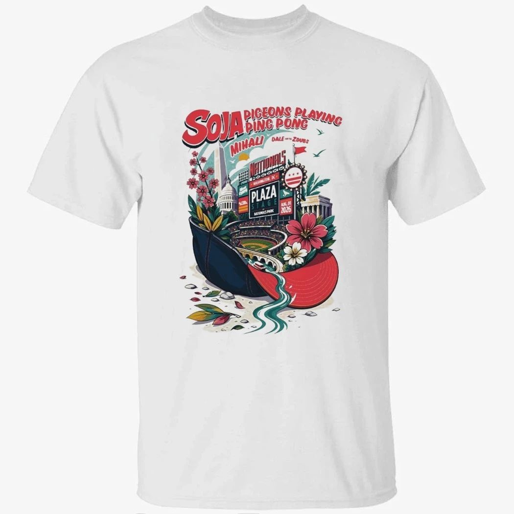 Pigeons Playing Ping Pong Washington DC 2026 Show Poster At Plaza Stage At Nationals Park On August 1 2026 T-Shirt