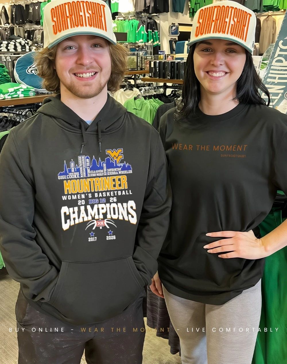 West Virginia Mountaineers Women’s Basketball Champions 2026 player names city skyline shirt