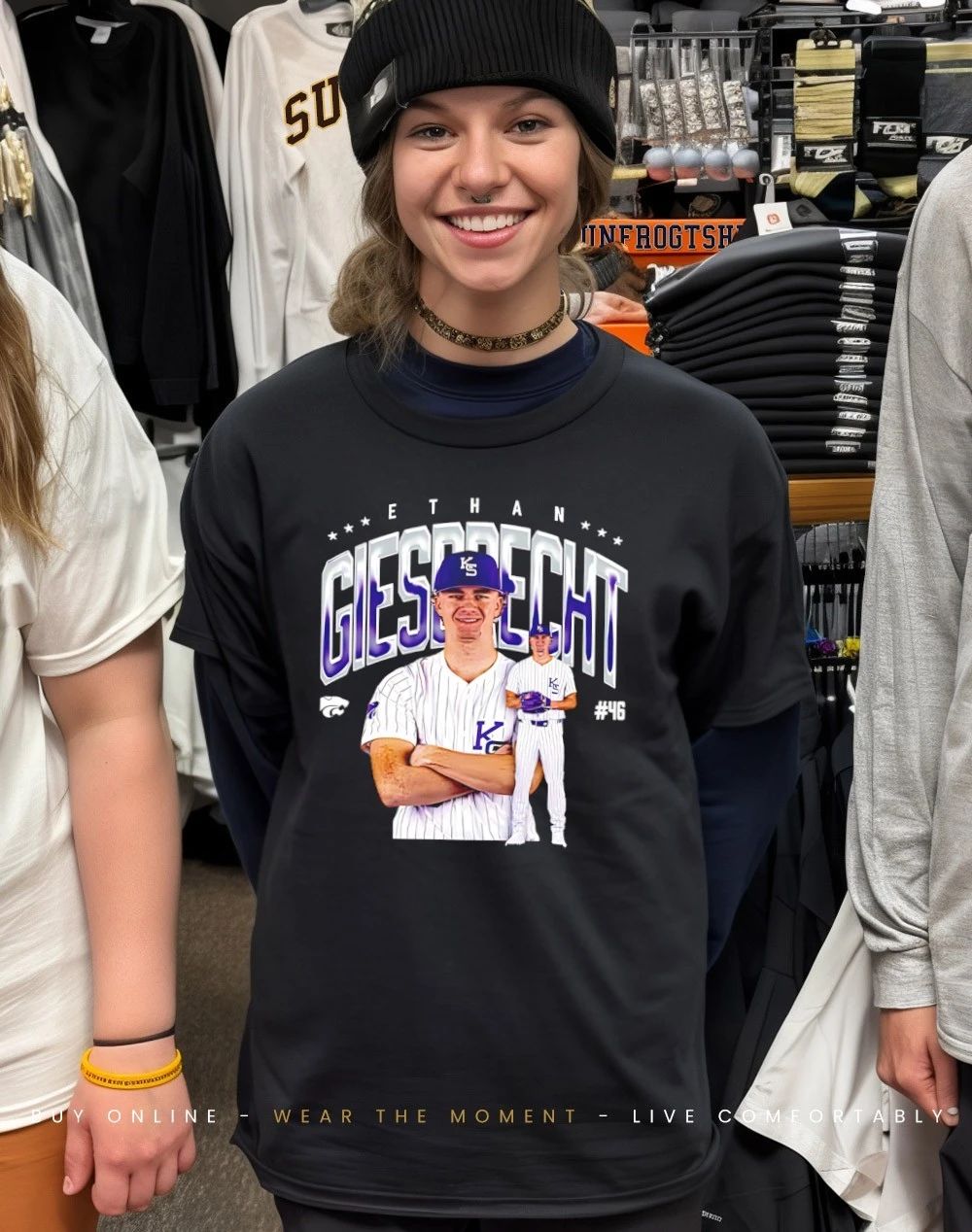 Ethan Giesbrecht 46 University of Kansas State collage graphic shirt