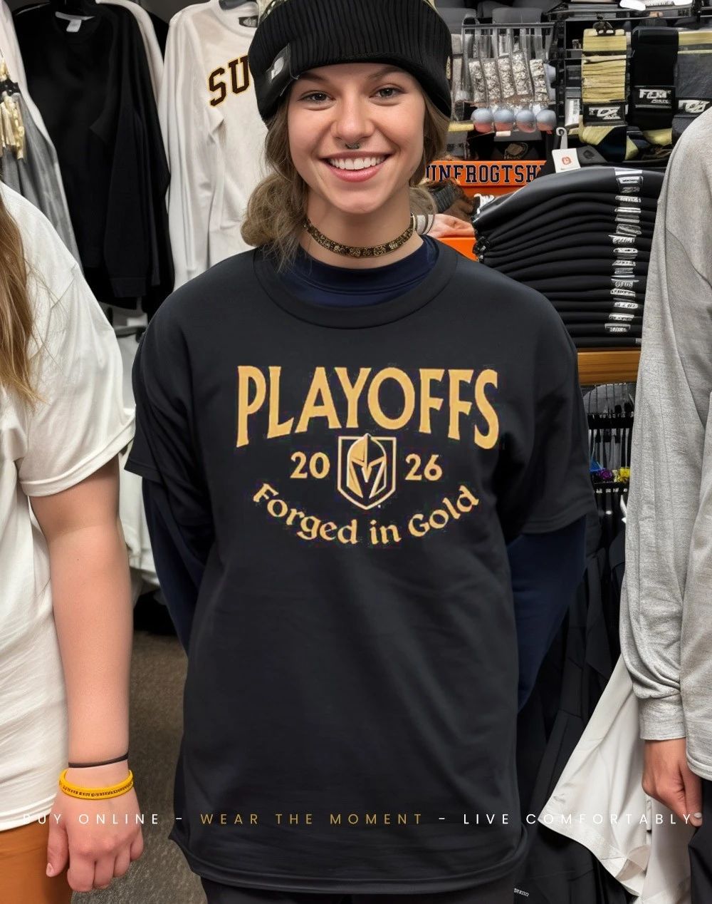 Vegas Golden Knights 2026 Playoffs Forged in Gold front and back shirt