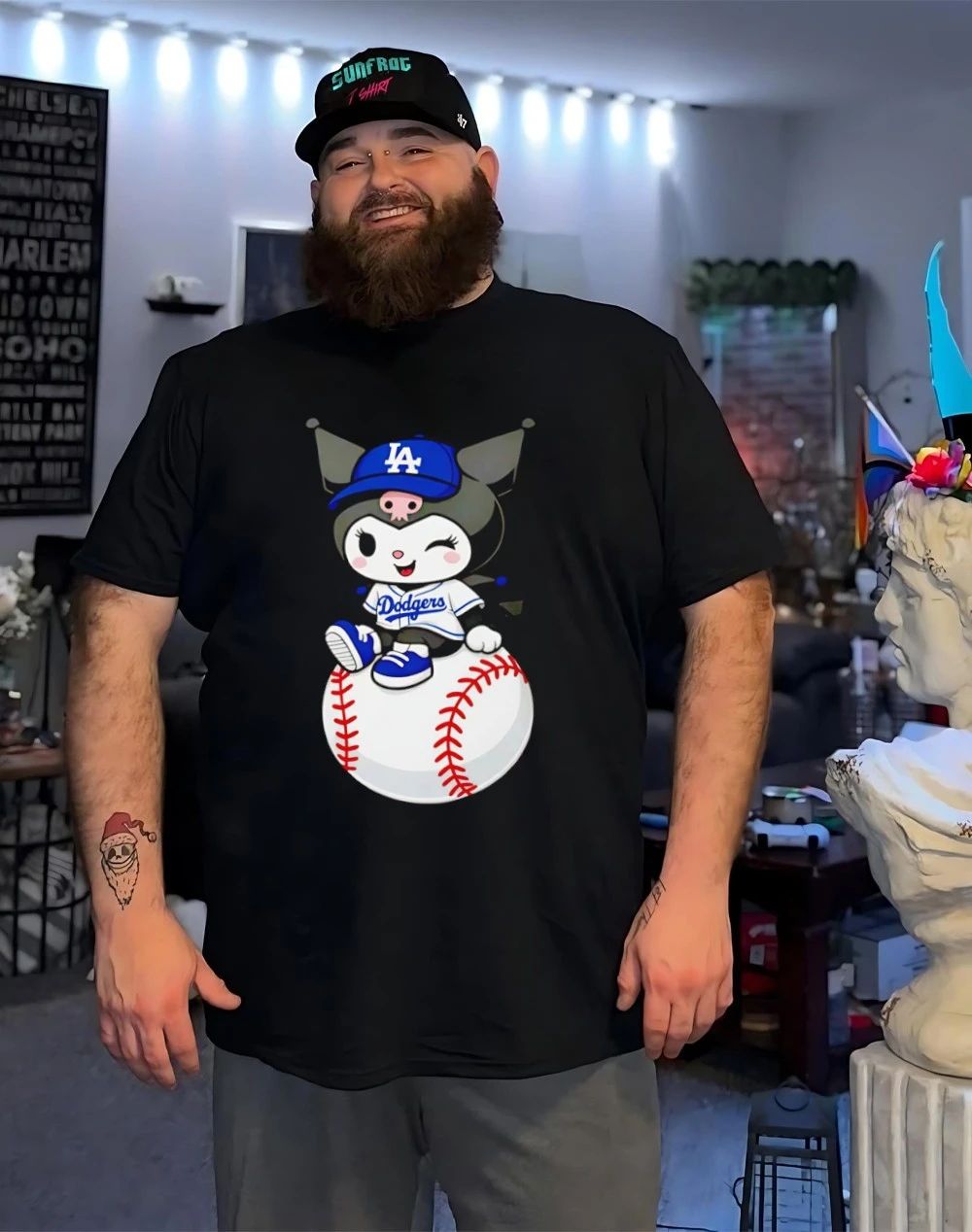 Kuromi in LA Dodgers Jersey Sitting on Baseball shirt