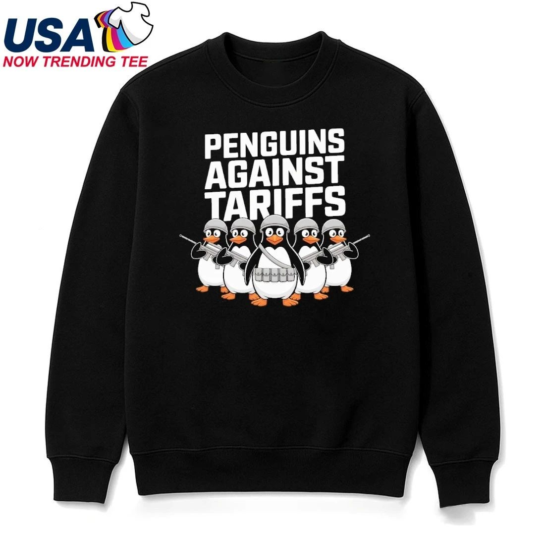 Soldier Penguins Against Tariffs Sarcastic Anti Trump T-Shirt