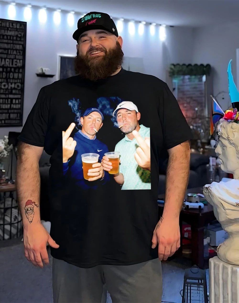Scottie Scheffler and Rory McIlroy golf top two smoking beer middle finger shirt