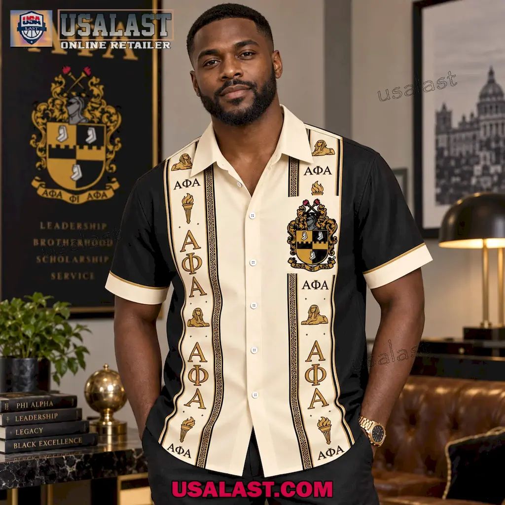 Alpha Phi Alpha Vintage Striped Cream & Black Premium Hawaiian Shirt