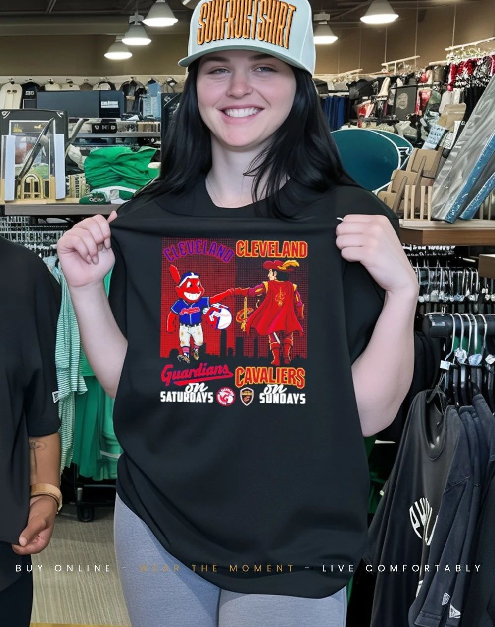 Cleveland Guardians on saturdays vs Cleveland Cavaliers on sundays city skyline shirt