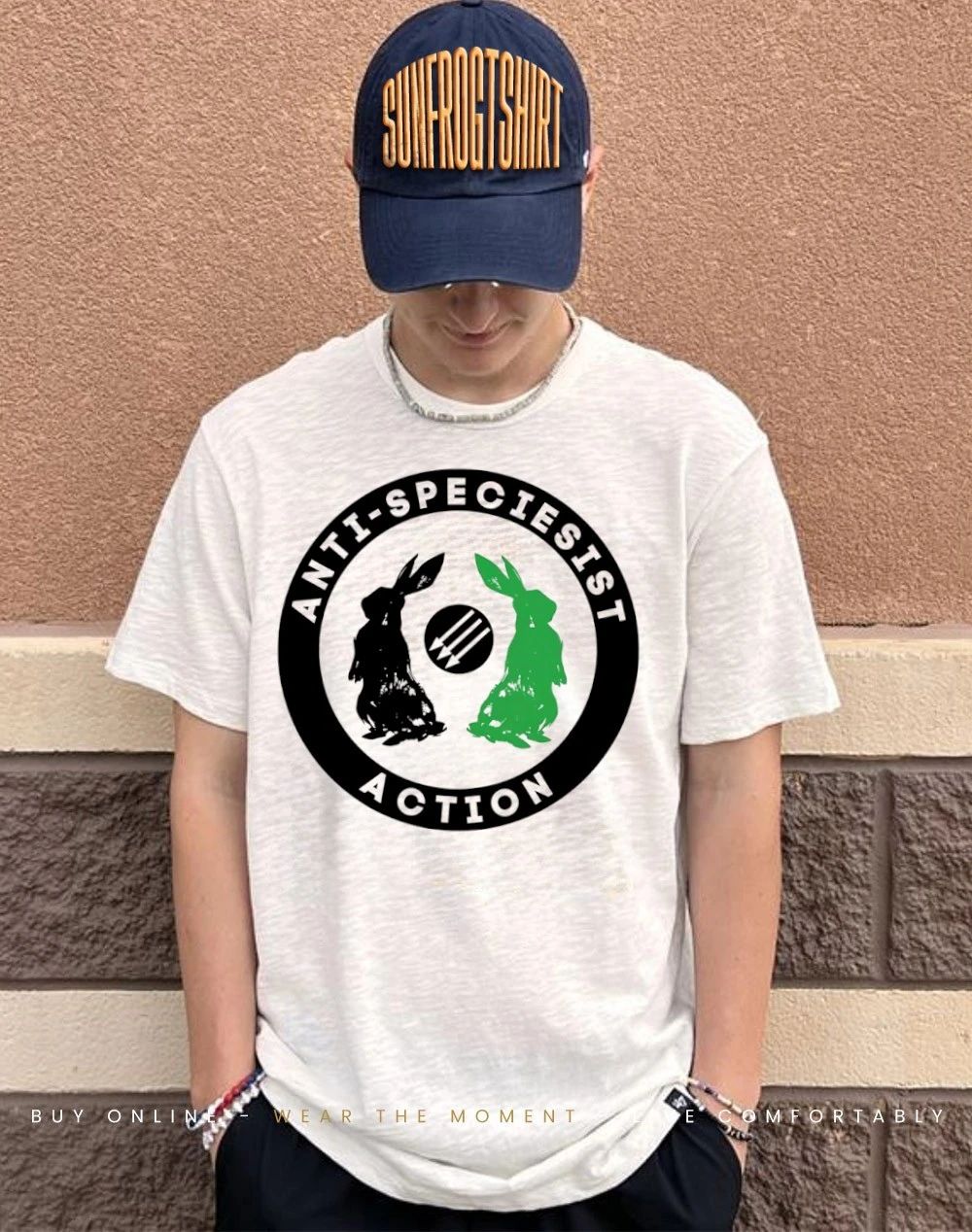 Rabbit anti ti-speciesis action logo shirt