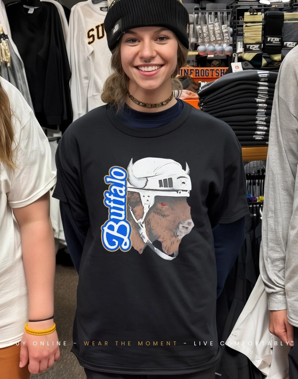 Buffalo Hockey mascot big head shirt