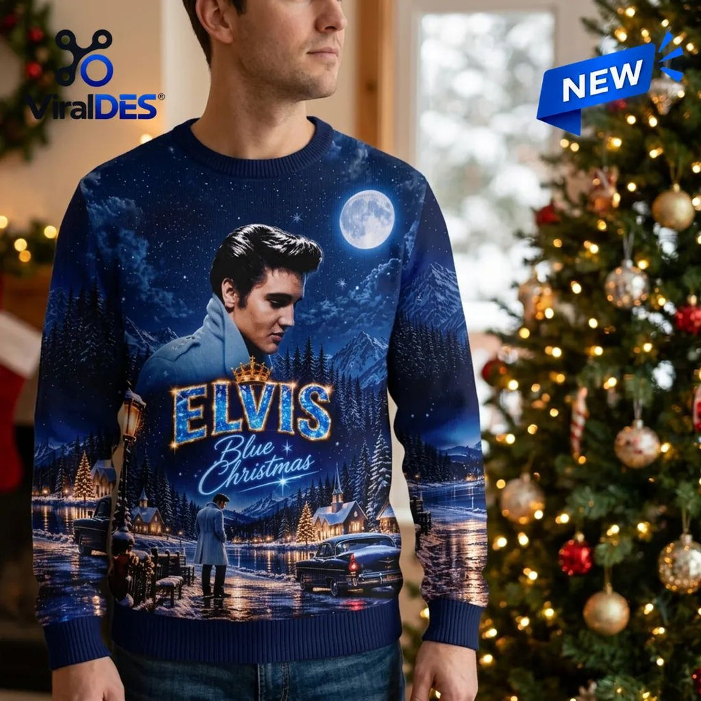 Elvis Presley Blue Christmas Ugly Sweater