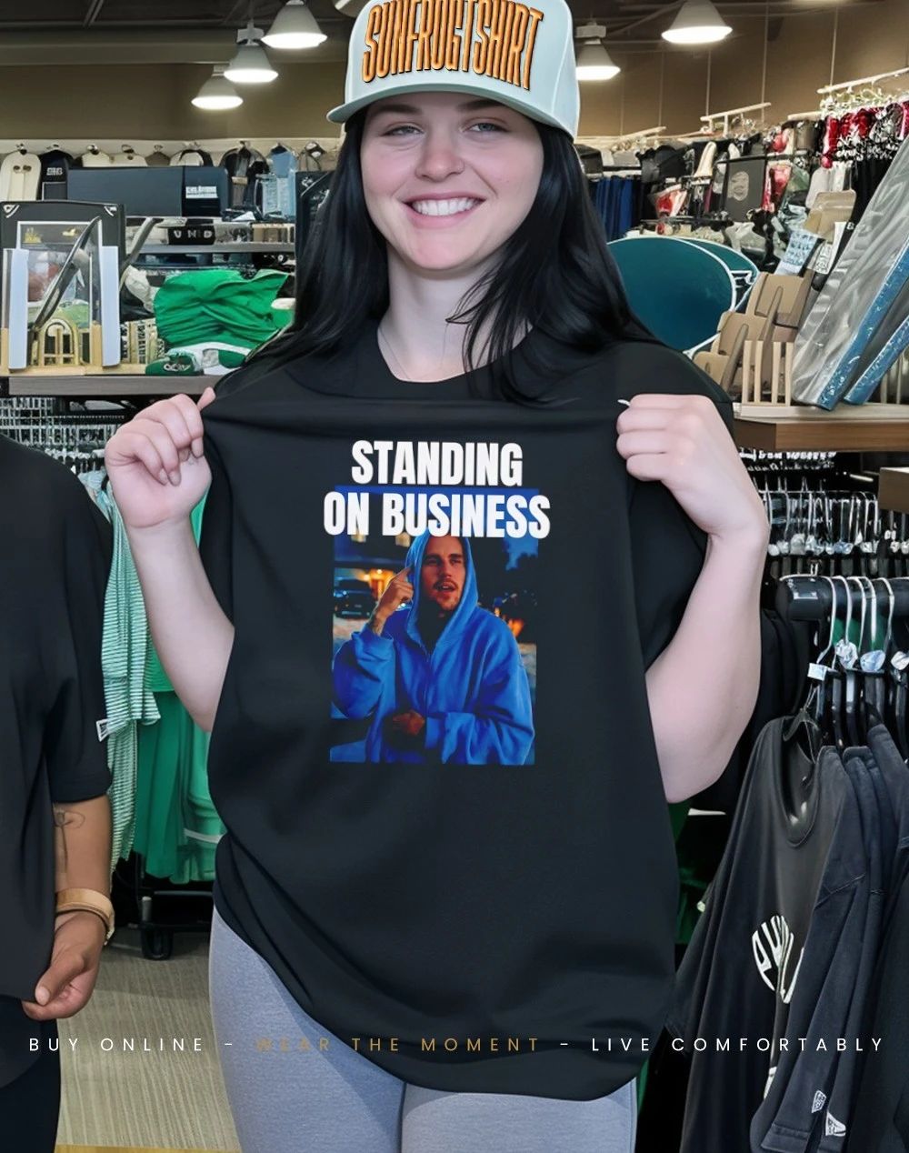 Justin standing on business shirt