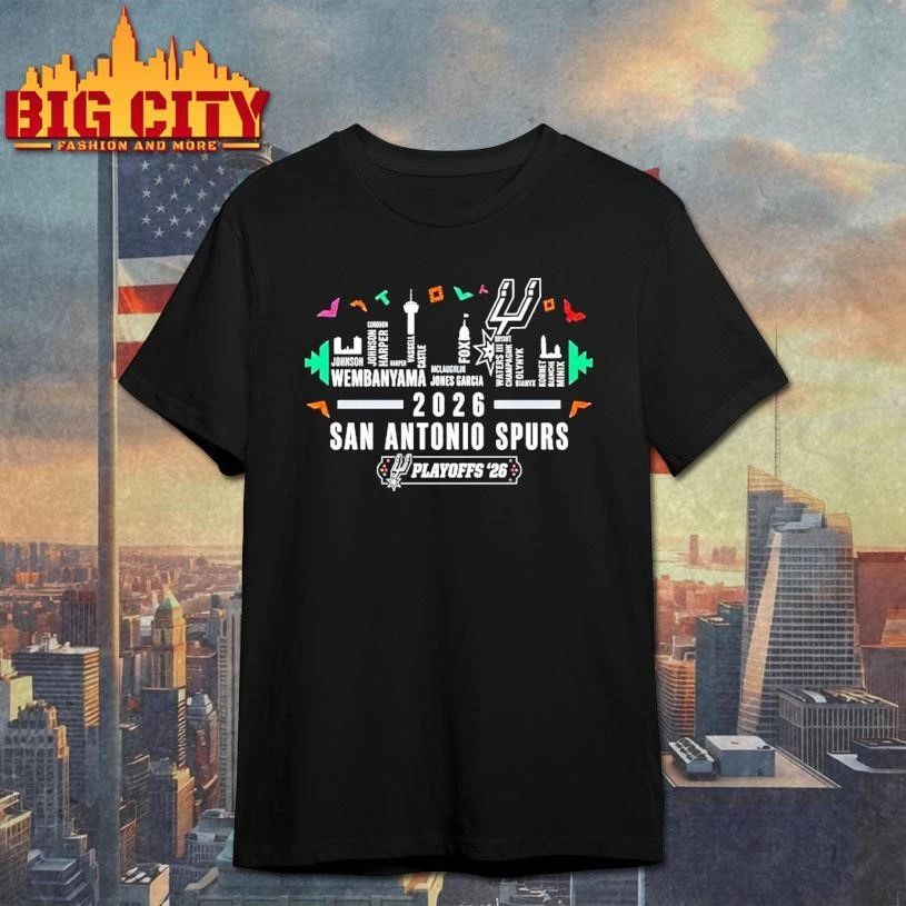 San Antonio Spurs Basketball 2026 Team Roster City Skyline Shirt
