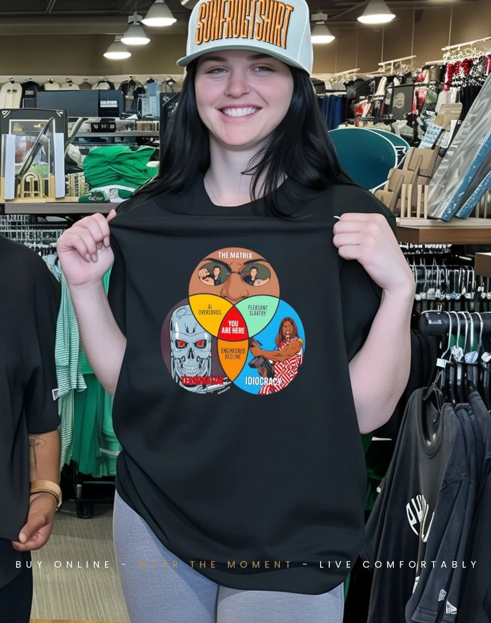 Venn of Movie Dystopia The Matrix Terminator Idiocracy shirt