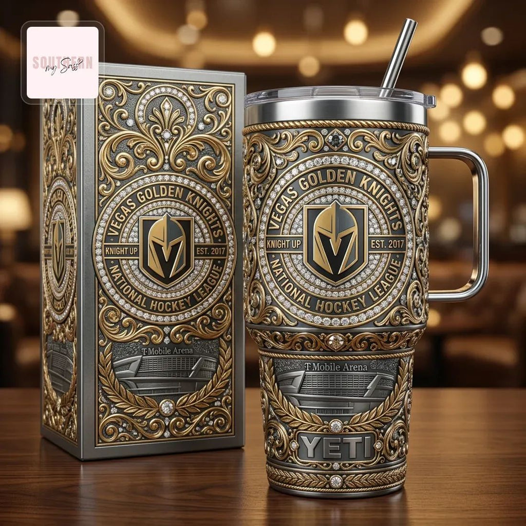 Vegas Golden Knights Luxury Ornate Gold Diamond 40oz Insulated Tumbler