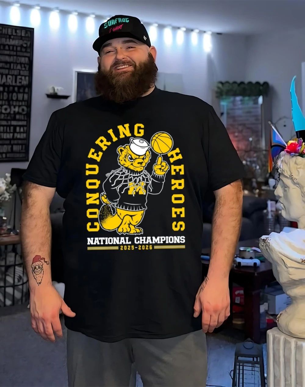 Michigan Wolverines National Champions 2026 Conquering Heroes Basketball mascot shirt